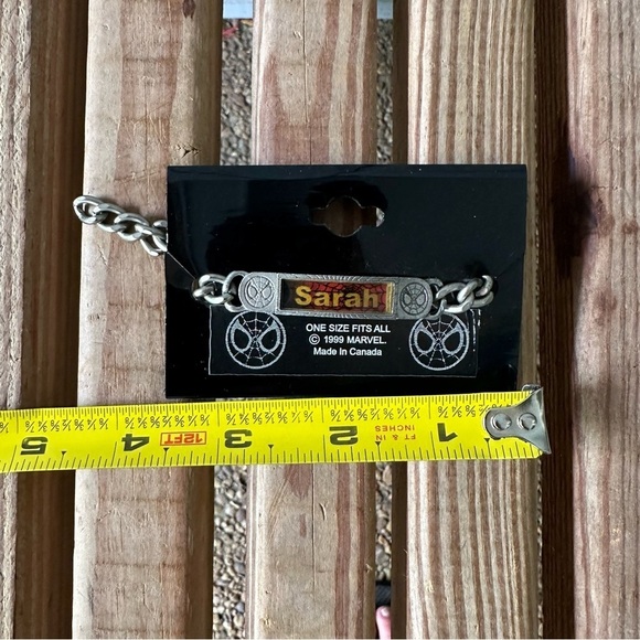 Marvel 1999 Chain Name Bracelet Sarah Spiderman Universal Studios Y2K Silver VTG - Picture 3 of 7